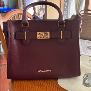 Michael Kors Dark Burgundy Satchel with Gold Accents